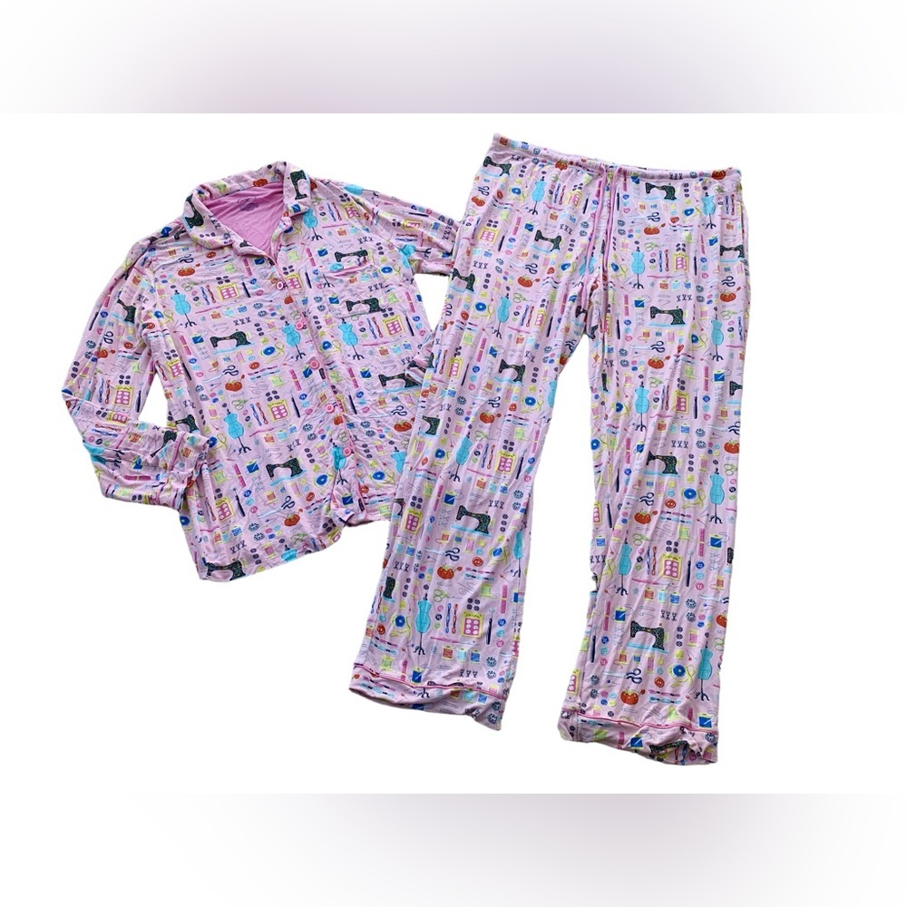 Nick & Nora Size XXL Double XL, 2XL Pink Sewing Theme Pajama Set Modal Sleepwear